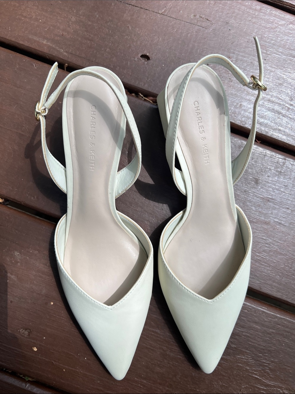 Charles & Keith • Katarina Metallic-Heel Slingback Pumps - Chalk - Picture 12 of 13